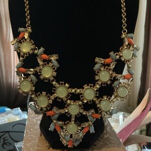 Green and Blue Geometric Necklace Statement Jewelry